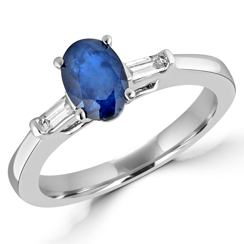 Picture of Majesty Diamonds MDR160004-8.75 1.1 CTW Oval Blue Sapphire Cocktail Ring in 14K White Gold with Baguette Accents - Size 8.75