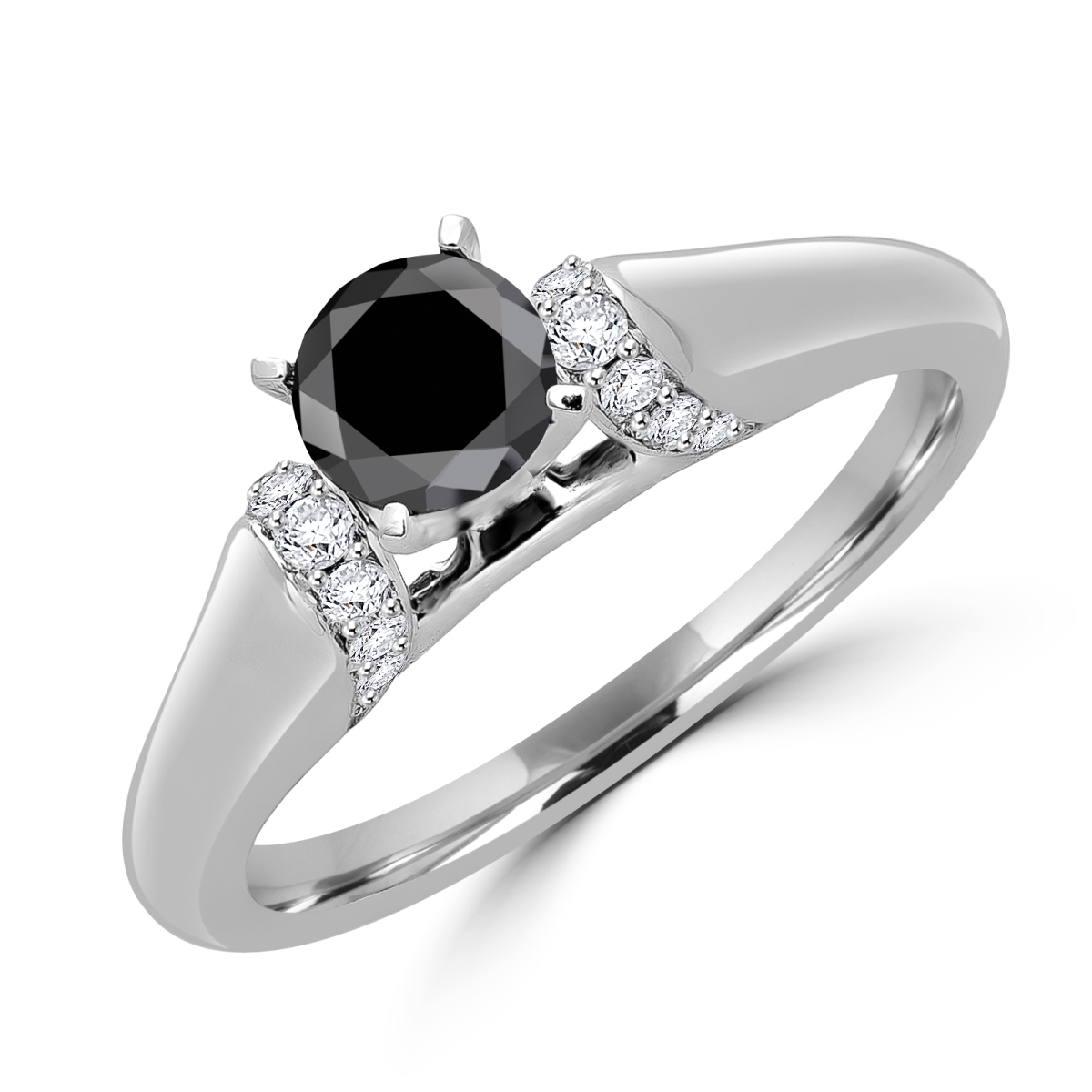 MDR170039-4 0.62 CTW Round Black Diamond Solitaire with Accents Engagement Ring in 14K White Gold - 4