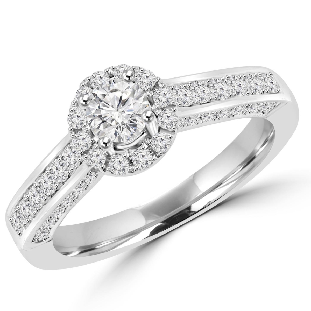 MDR150040-3.75 1 CTW Round Diamond Halo Antique Vintage Engagement Ring in 14K White Gold - 3.75