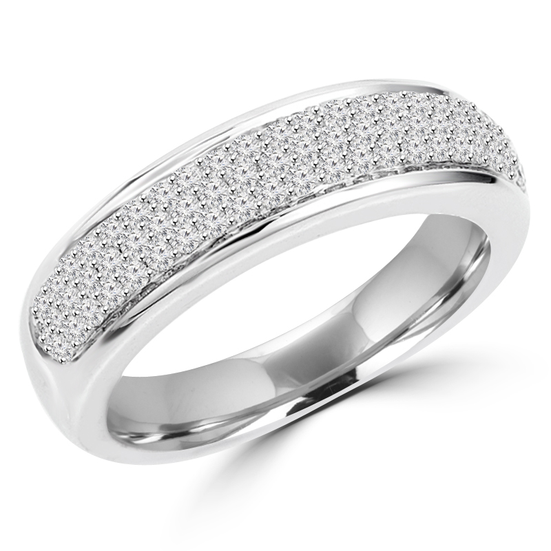 MDR170045-4.75 0.5 CTW Round Diamond Pave Semi-Eternity Wedding Band Ring in 14K White Gold - 4.75