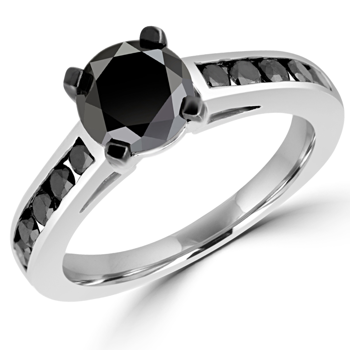 MDR160009-4 1.6 CTW Round Black Diamond Solitaire with Accents Engagement Ring in 10K White Gold - 4