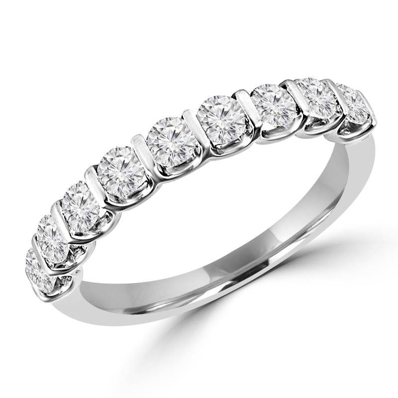 MDR170077-3.75 0.75 CTW Round Diamond Bar Set Semi-Eternity Wedding Band Ring in 14K White Gold - Size 3.75