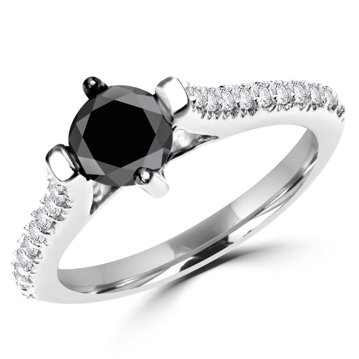 1.05 CTW Round Black Diamond Cocktail Ring in 14K White Gold - Size 6