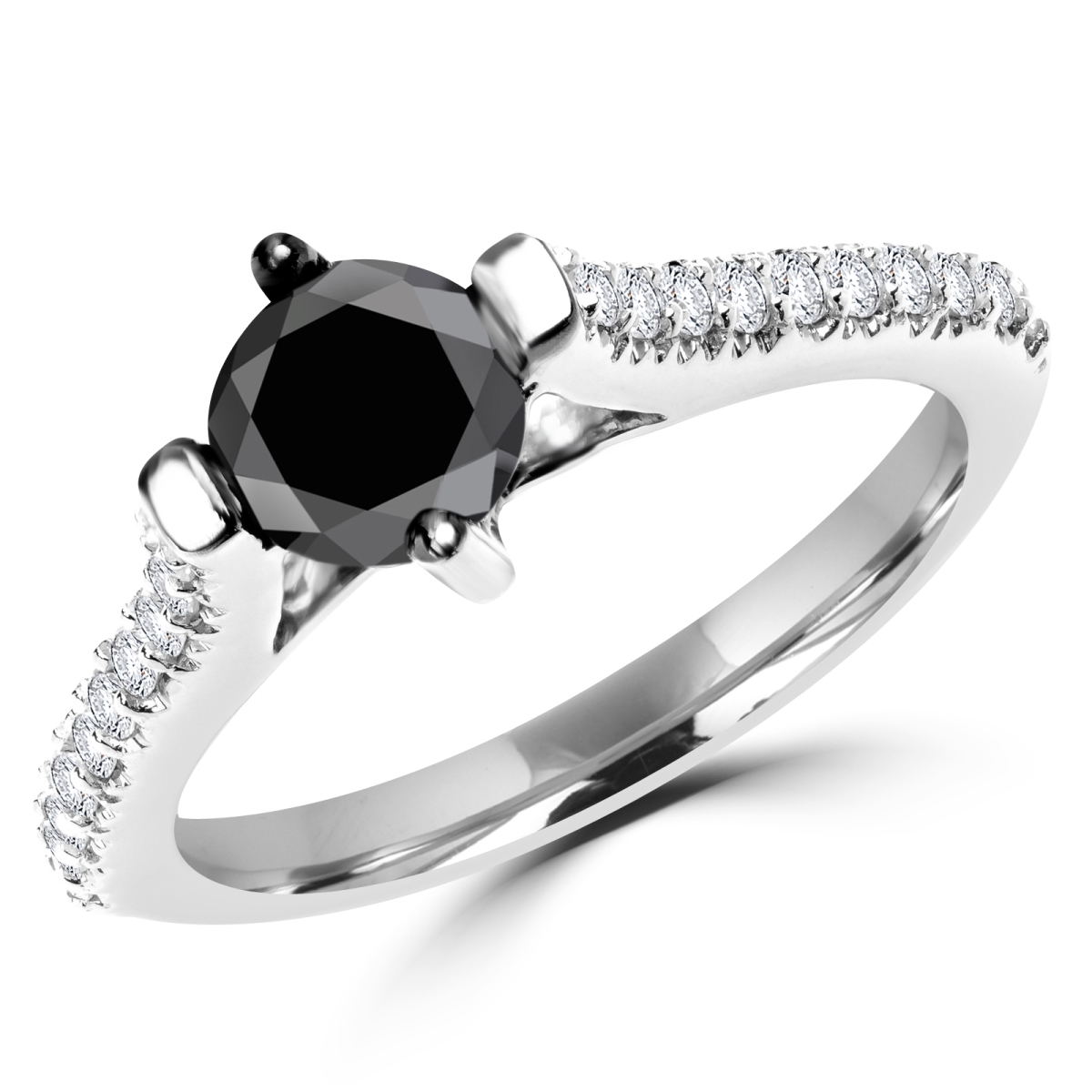1.05 CTW Round Black Diamond Cocktail Ring in 14K White Gold - Size 6.5