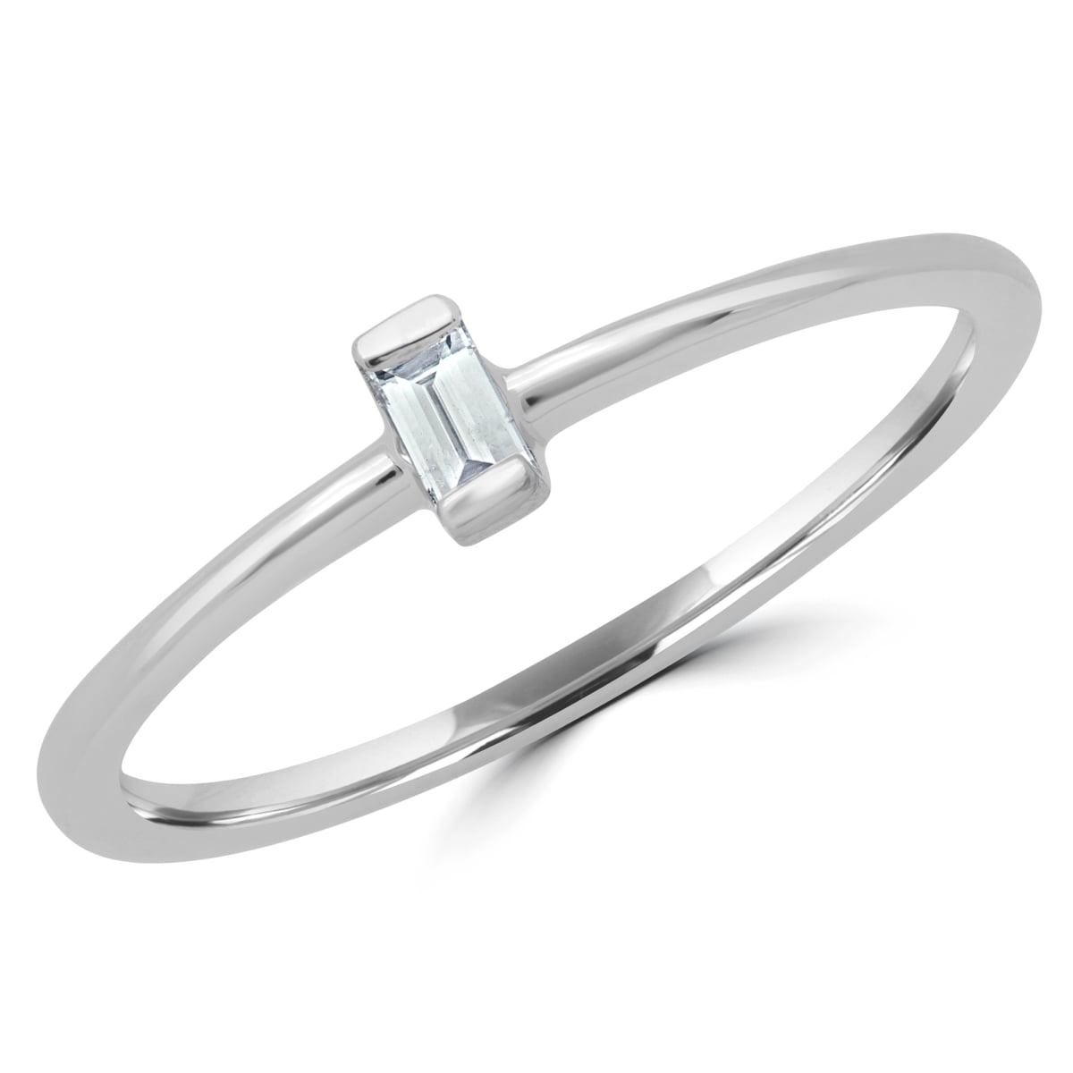 MDR190086-6.25 0.05 CT Baguette Diamond Promise Solitaire Engagement Ring in 14K White Gold - Size 6.25