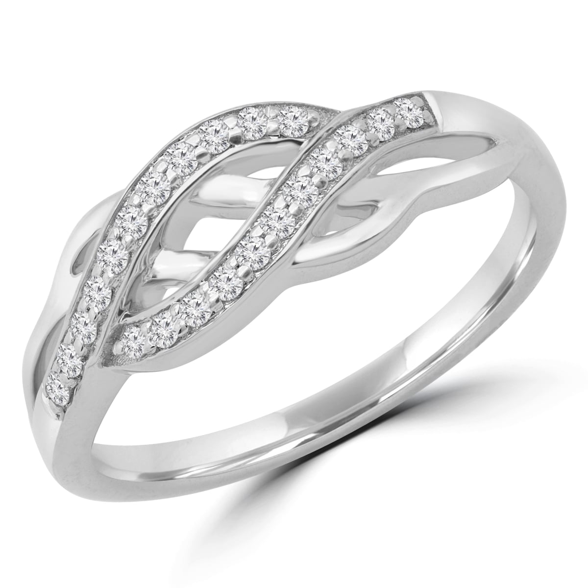 MDR190056-7.5 0.14 CTW Round Diamond Criss Cross Semi-Eternity Wedding Band Ring in 14K White Gold - Size 7.5
