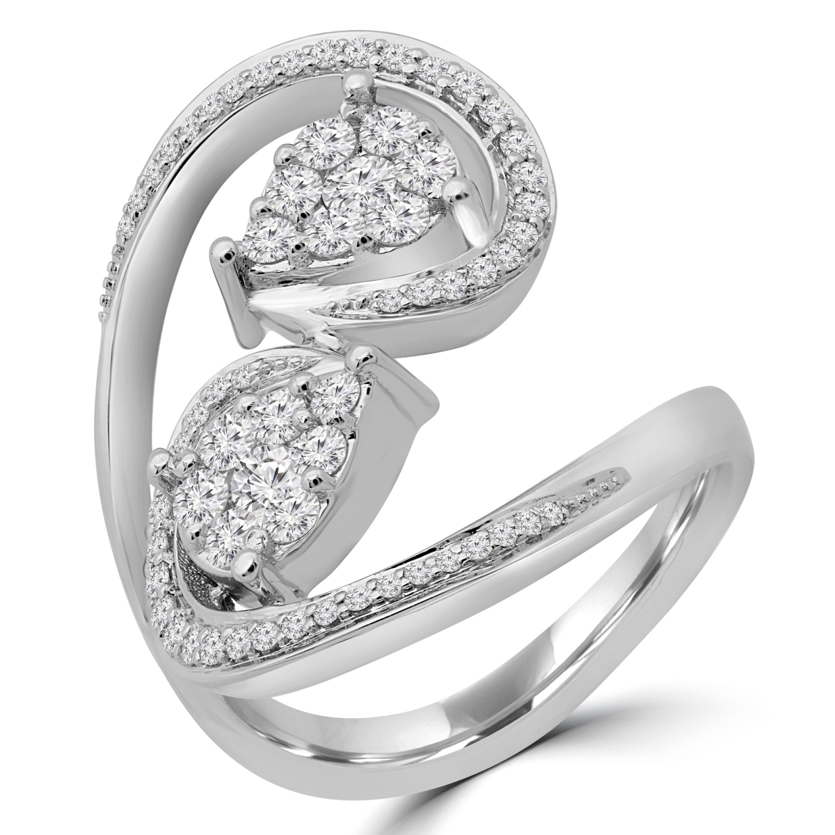 Picture of Majesty Diamonds MDR190070-3 0.67 CTW Round Diamond Swirl Pear Cluster Ring in 14K White Gold - Size 3