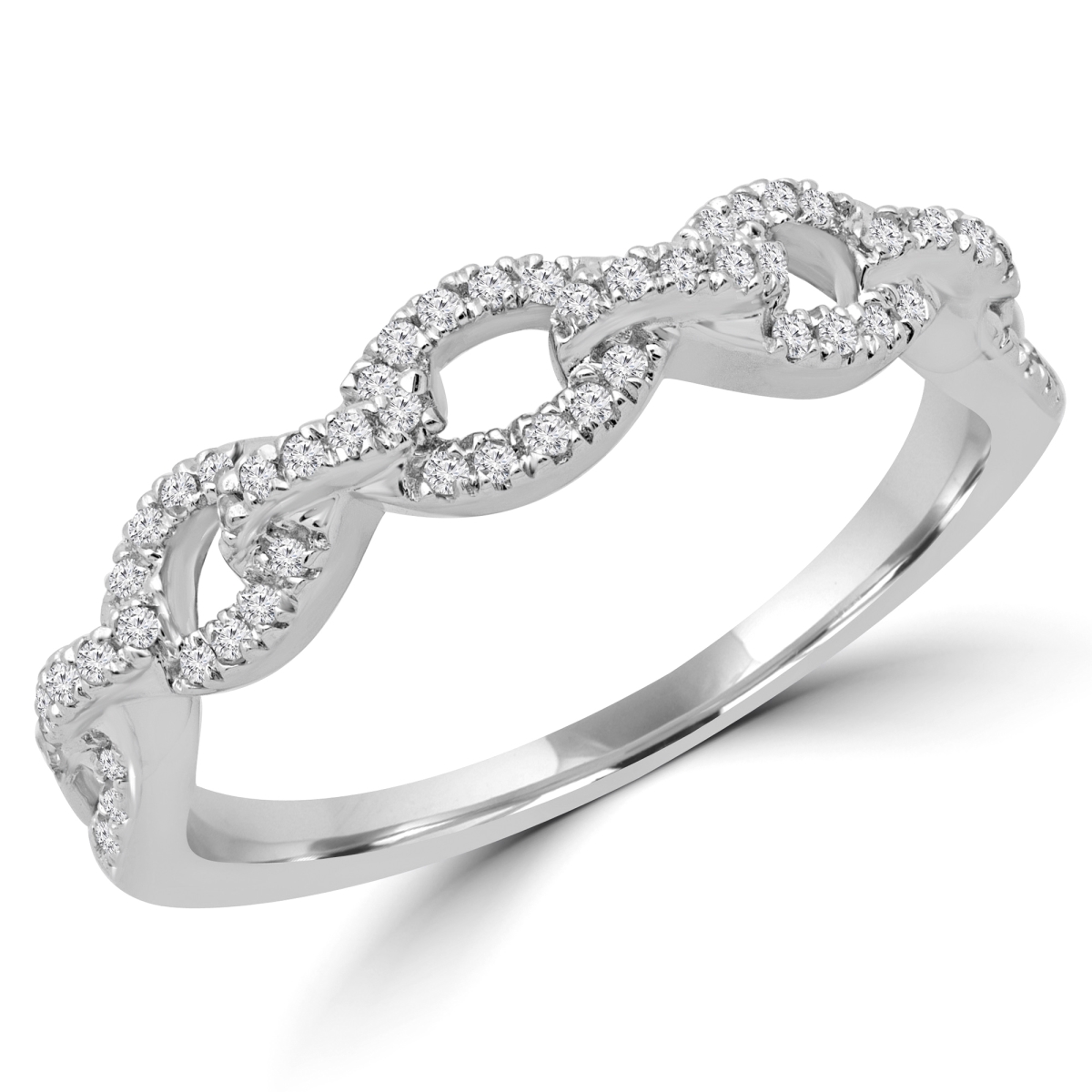 MDR180043-3.25 0.16 CTW Round Diamond Linked Semi-Eternity Wedding Band Ring in 14K White Gold - Size 3.25