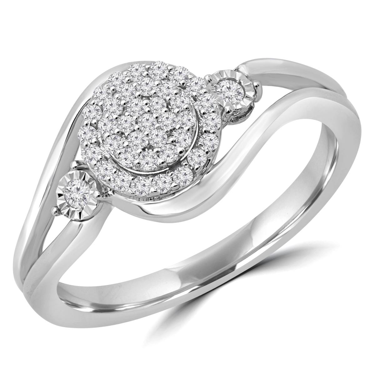 MDR190087-5.75 0.2 CTW Round Diamond Split Shank Promise Cluster Engagement Ring in 14K White Gold - Size 5.75