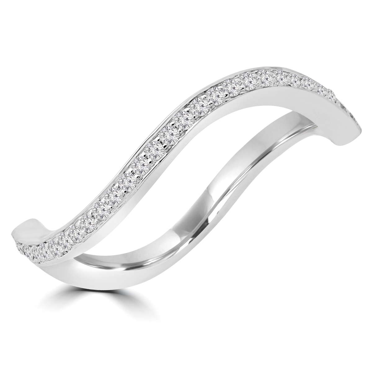 MDR190057-P 0.16 CTW Round Diamond Wave Semi-Eternity Wedding Band Ring in 14K White Gold
