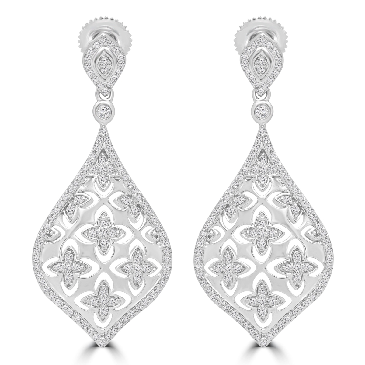 MDR180005 0.62 CTW Round Diamond Pear Halo Cushion Cluster Drop & Dangle Earrings in 14K White Gold -  Majesty Diamonds