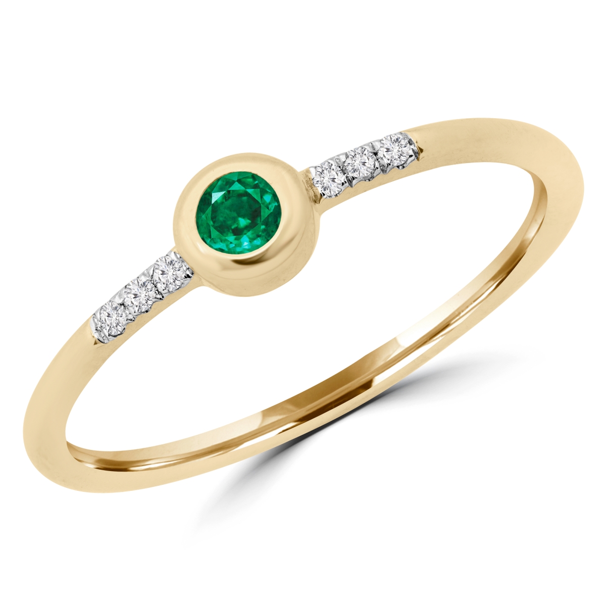 MDR190049-5.75 0.14 CTW Round Emerald Bezel Set Cocktail Ring in 14K Yellow Gold - Size 5.75