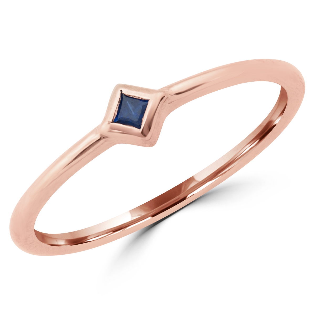 MDR190043-6 0.05 CT Princess Blue Sapphire Bezel Set Solitaire Cocktail Ring in 14K Rose Gold - Size 6
