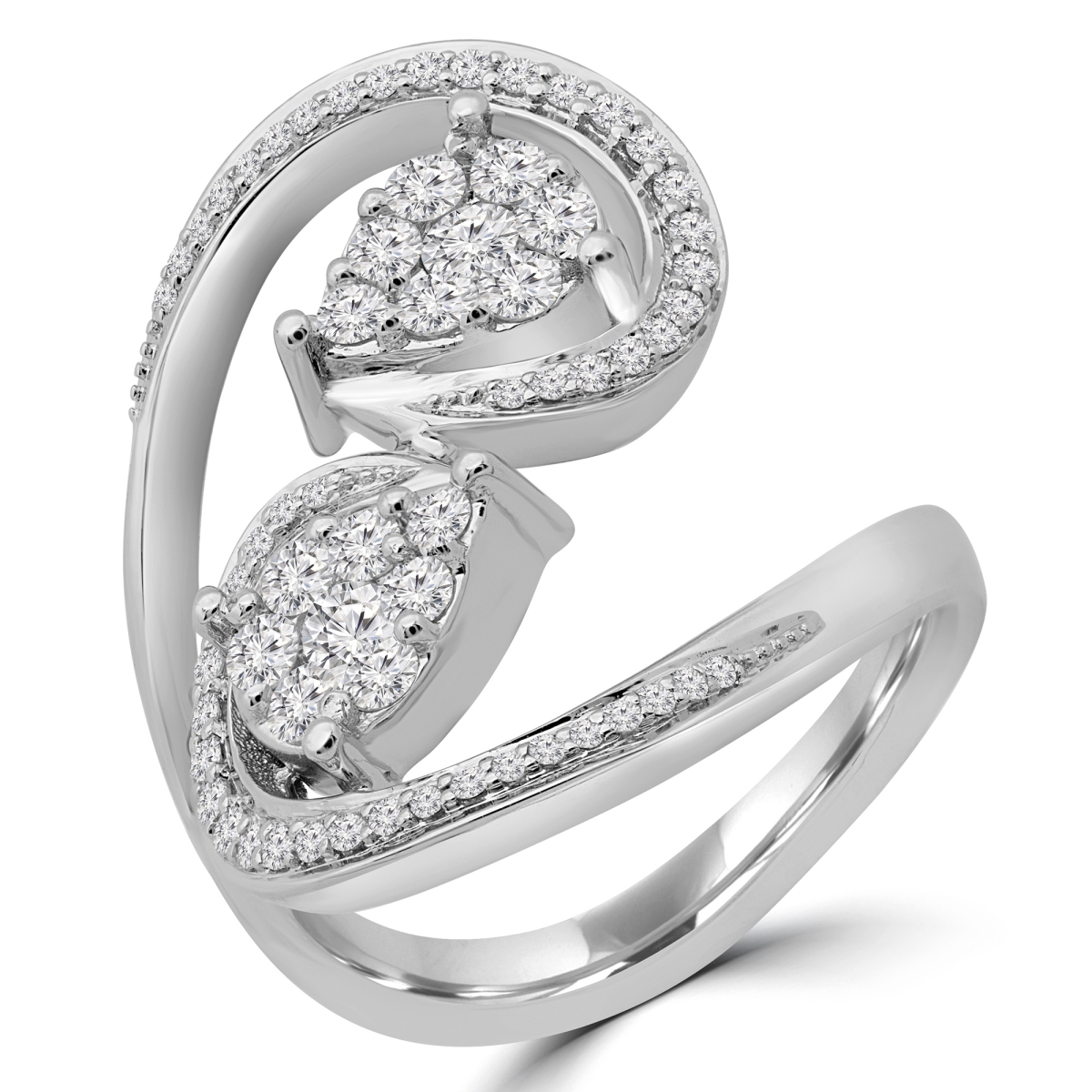 MDR190070-8 0.67 CTW Round Diamond Swirl Pear Cluster Ring in 14K White Gold - Size 8