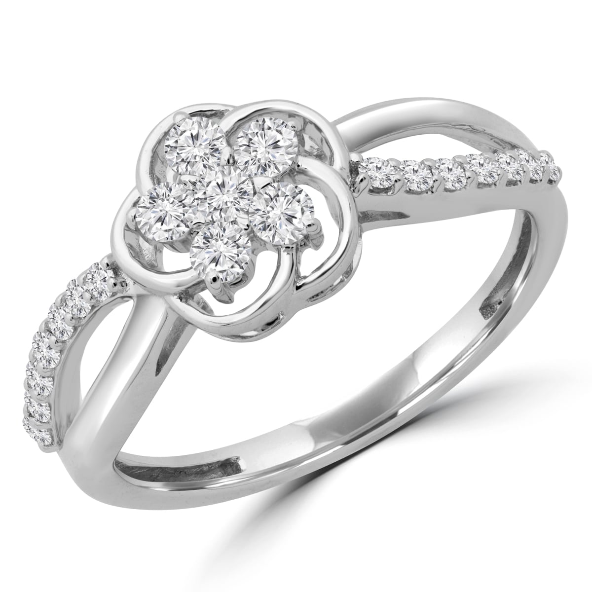 MDR190090-8.75 0.37 CTW Round Diamond Floral Motif Promise Infinity Cluster Engagement Ring in 14K White Gold - Size 8.75