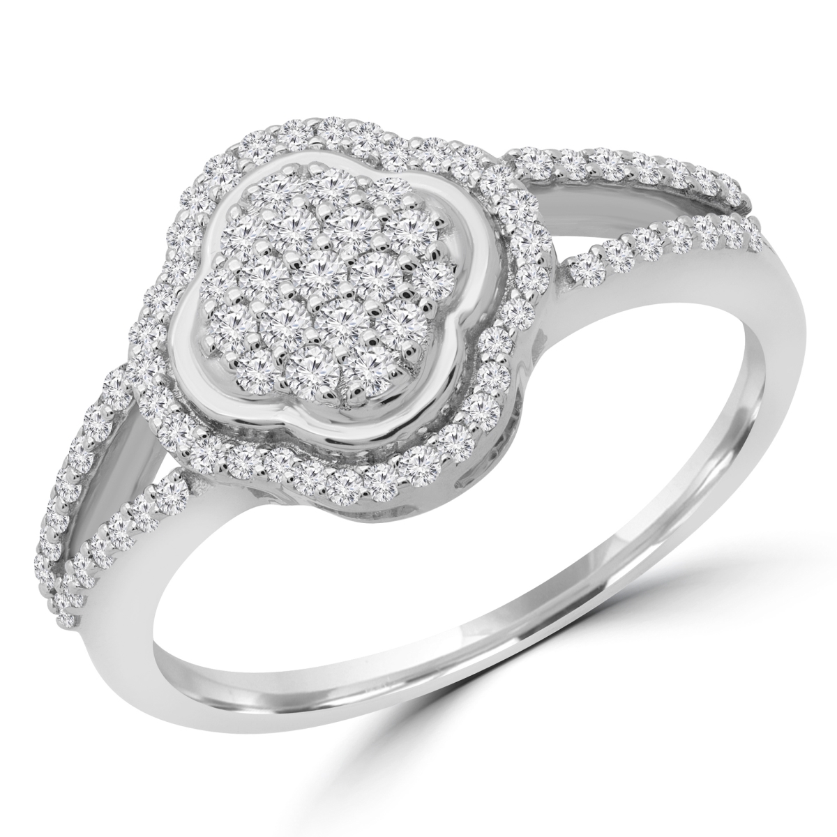 Picture of Majesty Diamonds MDR190091-3 0.33 CTW Round Diamond Split Shank Halo Clover Cocktail Ring in 14K White Gold - Size 3