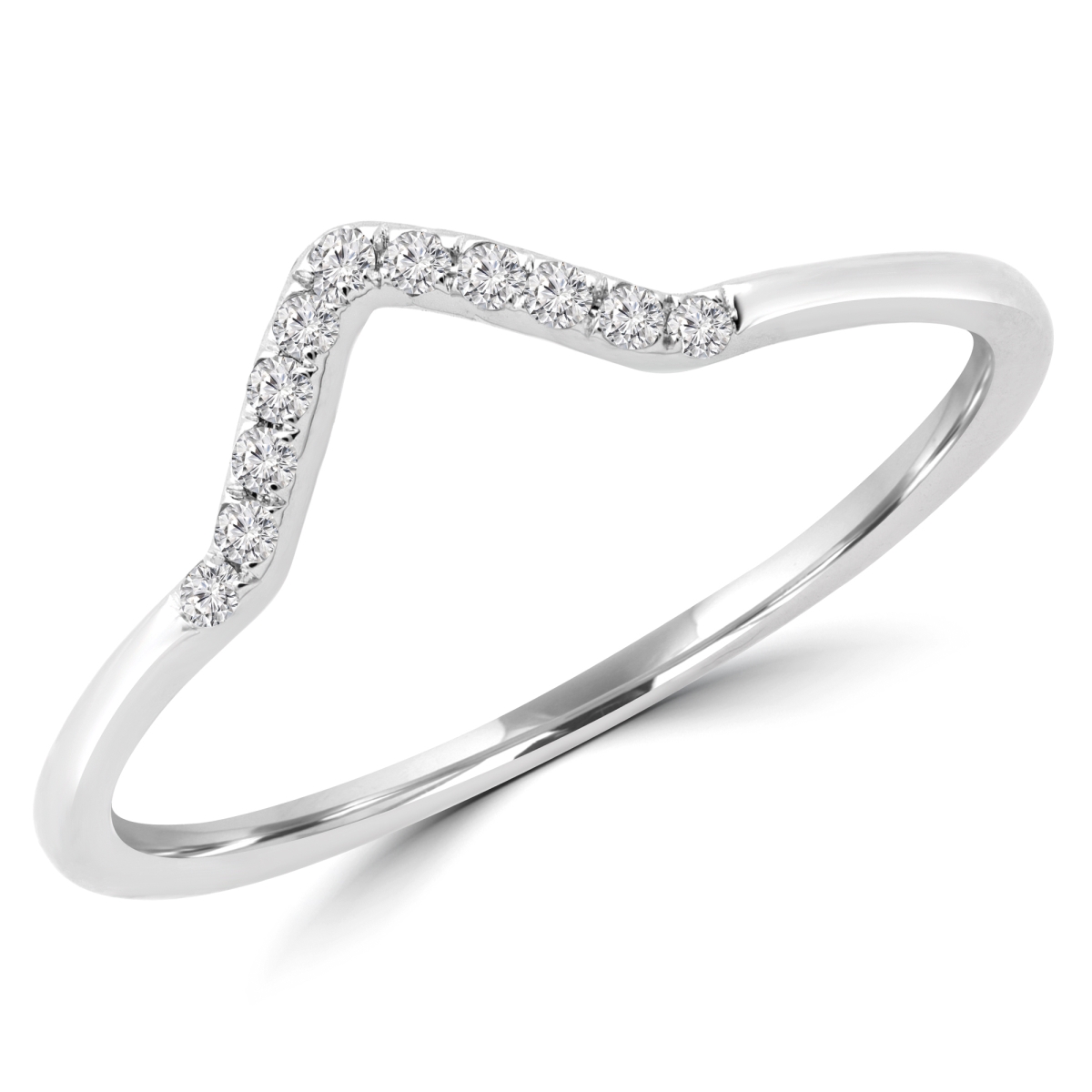 MDR190101-7.75 0.1 CTW Round Diamond V Shape Semi-Eternity Wedding Band Ring in 14K White Gold - Size 7.75