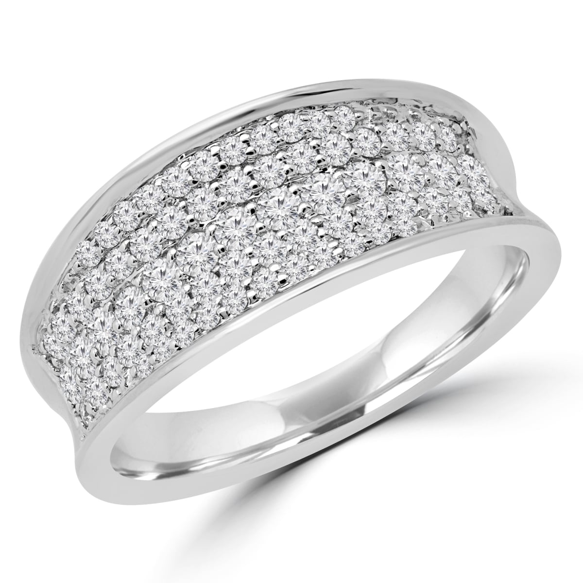 MDR190105-6.5 0.6 CTW Round Diamond Five-Row Semi-Eternity Wedding Band Ring in 14K White Gold - Size 6.5