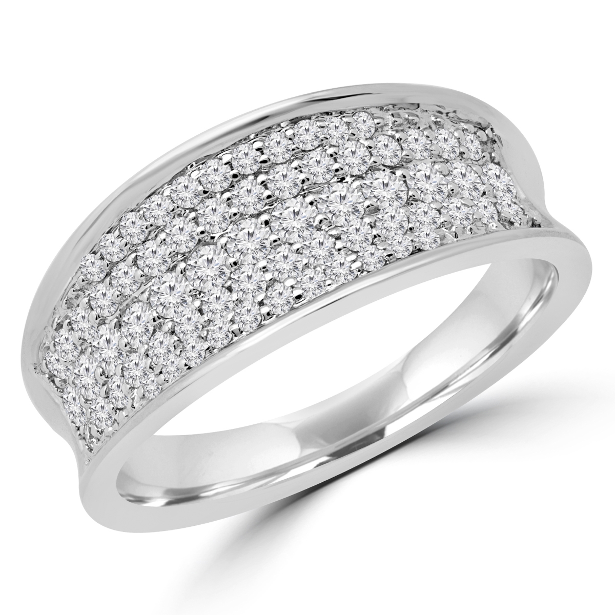 MDR190105-8.25 0.6 CTW Round Diamond Five-Row Semi-Eternity Wedding Band Ring in 14K White Gold - Size 8.25