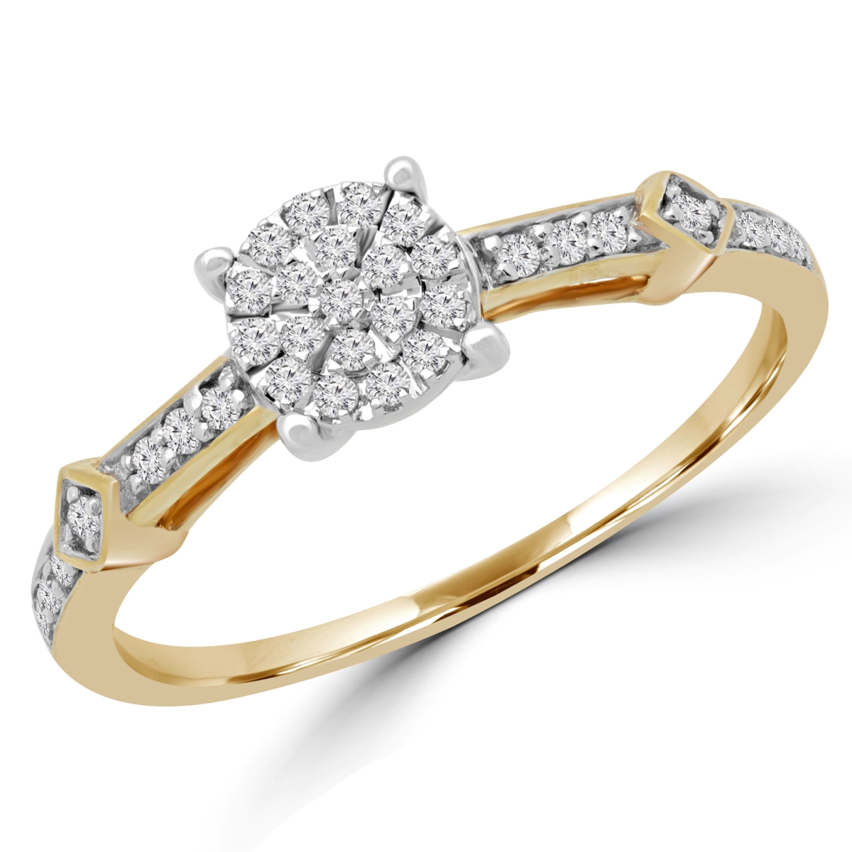 0.14 CTW Round Diamond Promise Cluster Engagement Ring in 10K Yellow Gold - Size 4.75
