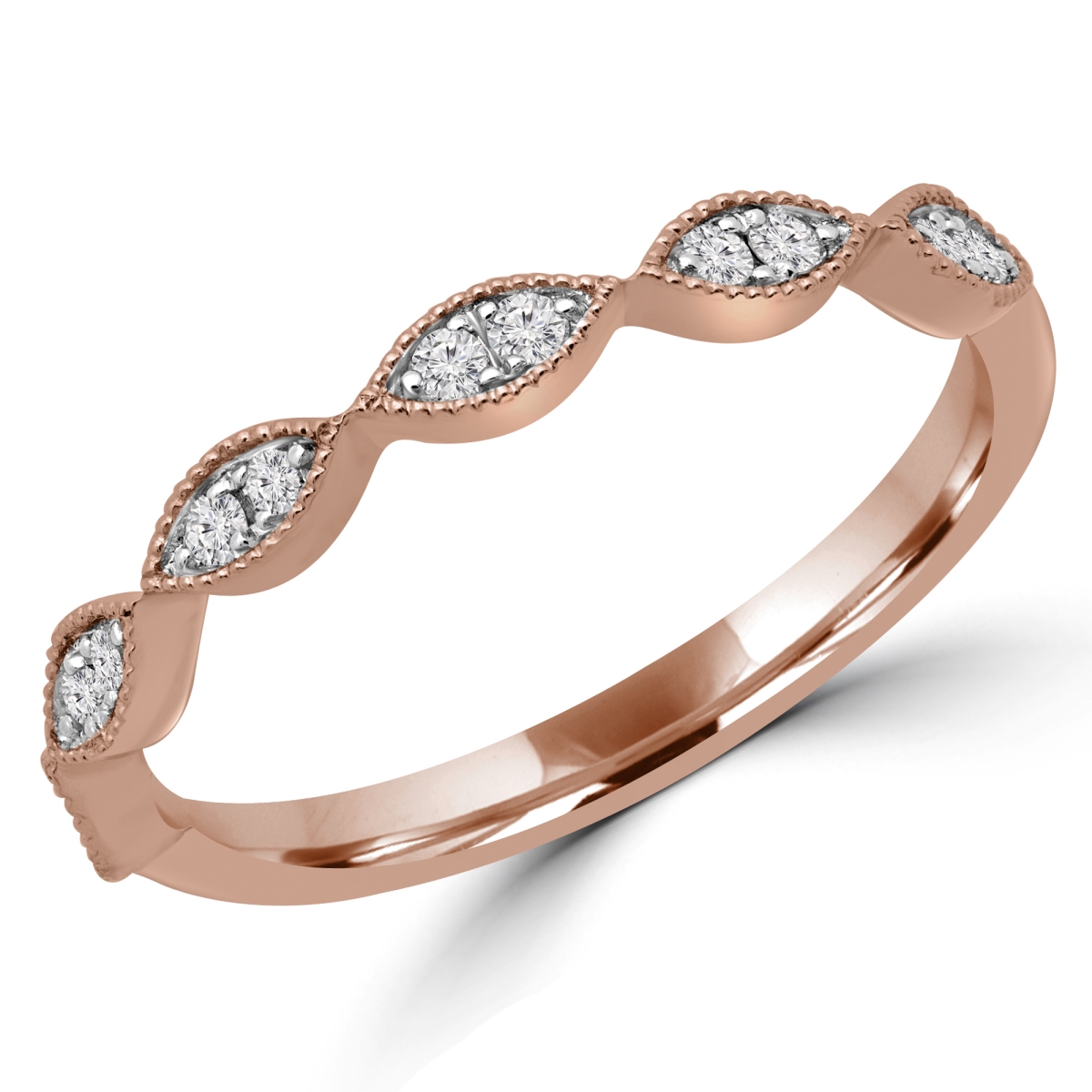 MDR180040-6.75 0.14 CTW Round Diamond Semi-Eternity Wedding Band Ring in 14K Rose Gold - Size 6.75