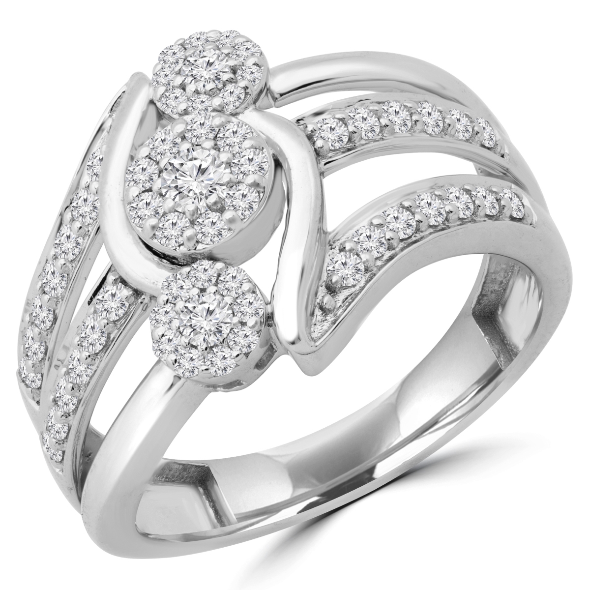 MDR190085-4.25 0.5 CTW Round Diamond Vintage Cocktail Ring in 14K White Gold - Size 4.25
