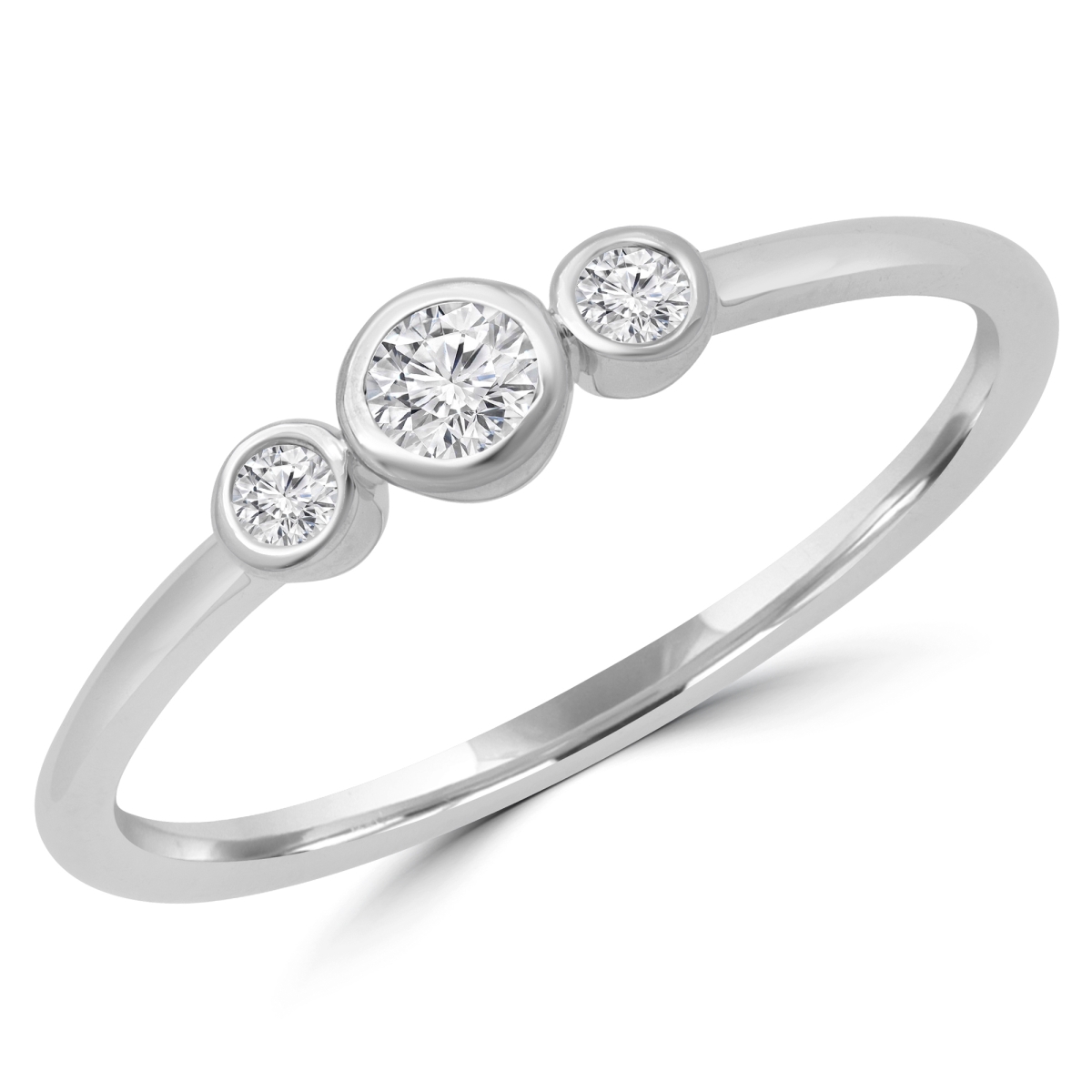 MDR190096-6.5 0.14 CTW Round Diamond Promise Bezel Set Three-Stone Engagement Ring in 14K White Gold - Size 6.5