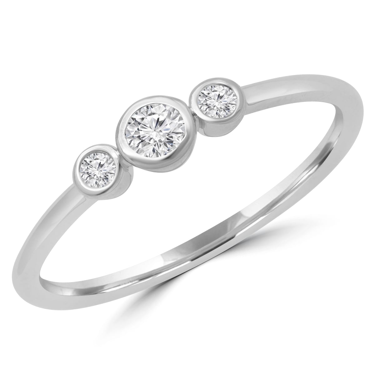 MDR190096-7.25 0.14 CTW Round Diamond Promise Bezel Set Three-Stone Engagement Ring in 14K White Gold - Size 7.25