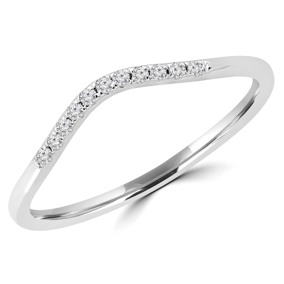 MDR190102-6 0.1 CTW Round Diamond Wave Semi-Eternity Wedding Band Ring in 14K White Gold - Size 6