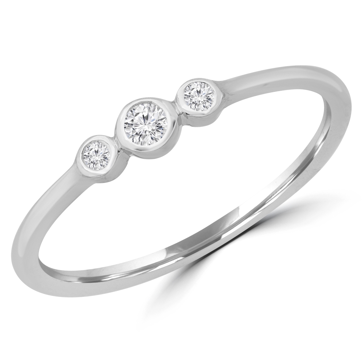 MDR190089-7.5 0.1 CTW Round Diamond Bezel Set Promise Three-Stone Engagement Ring in 14K White Gold - Size 7.5