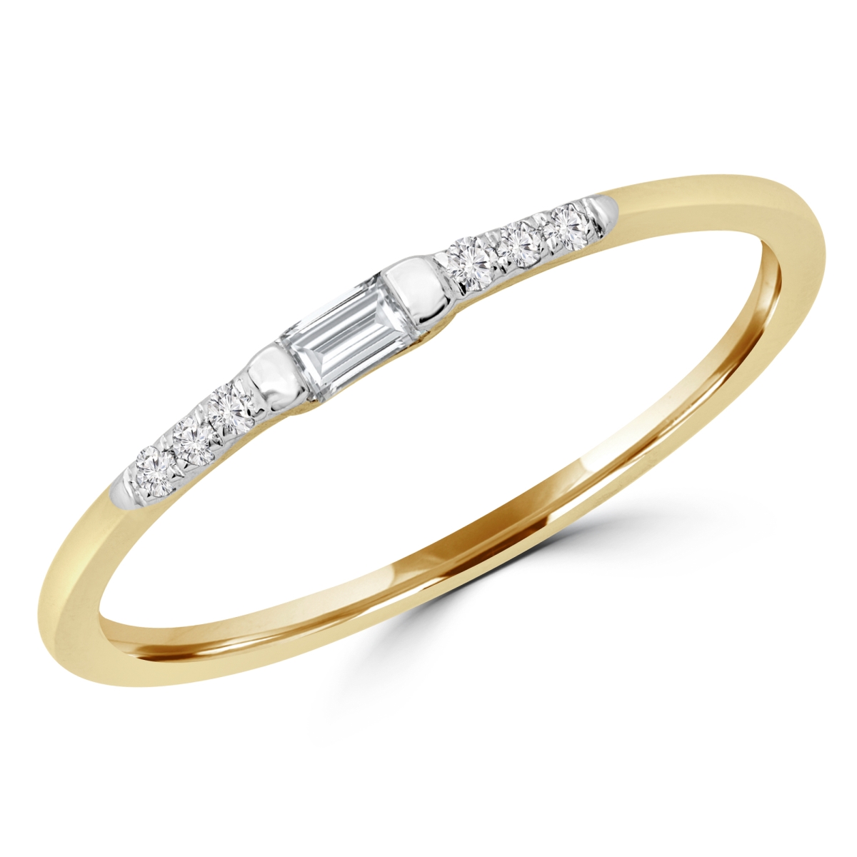MDR190053-3 0.1 CTW Baguette Diamond Solitaire with Accents Wedding Band Ring in 14K Yellow Gold - Size 3