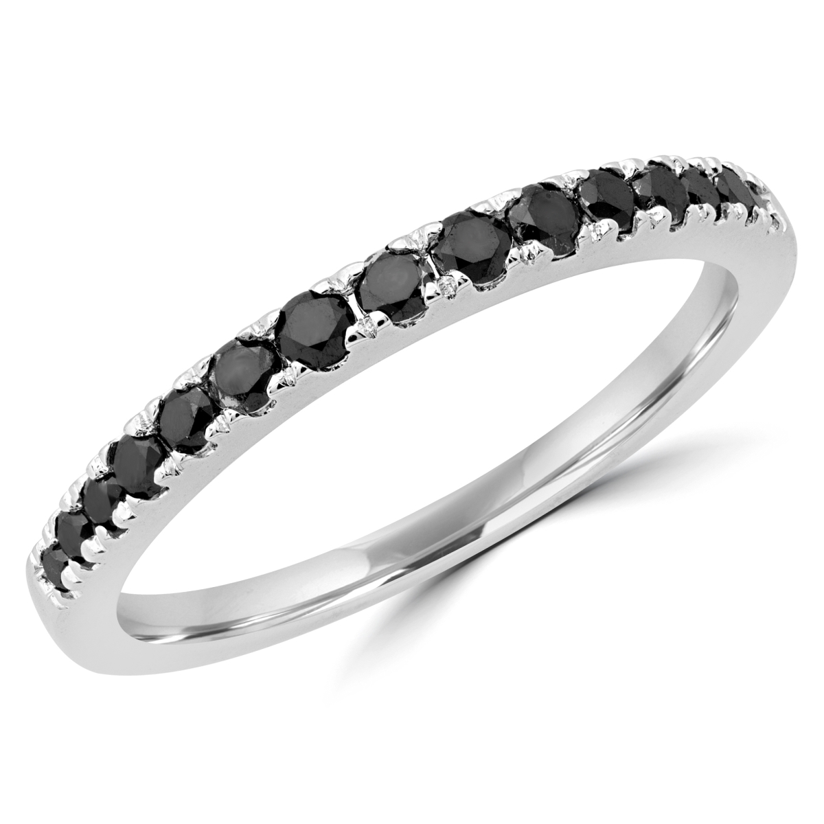 MDR190059-4.25 0.33 CTW Round Black Diamond Semi-Eternity Wedding Band Ring in 14K White Gold - Size 4.25