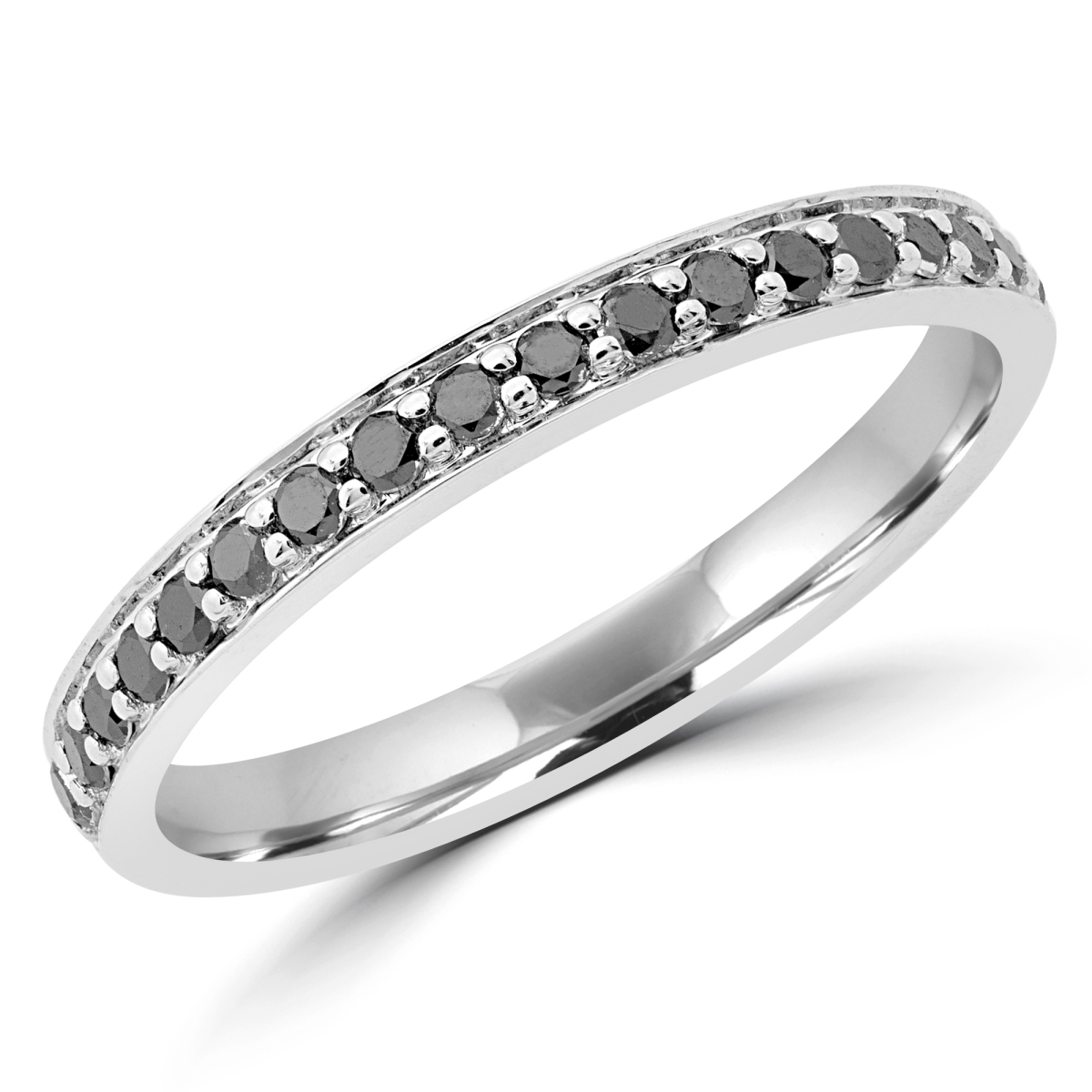 MDR190106-6.5 0.25 CTW Round Black Diamond Semi-Eternity Wedding Band Ring in 10K White Gold - Size 6.5
