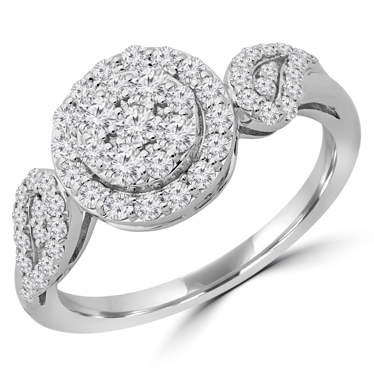 MDR190072-3.75 0.5 CTW Round Diamond Round Cluster Halo Engagement Ring in 14K White Gold - Size 3.75