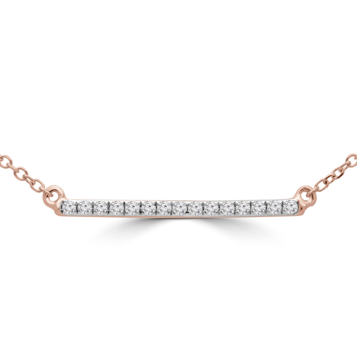 MDR190033 0.1 CTW Round Diamond Bar Pendant Necklace in 14K Rose Gold With Chain