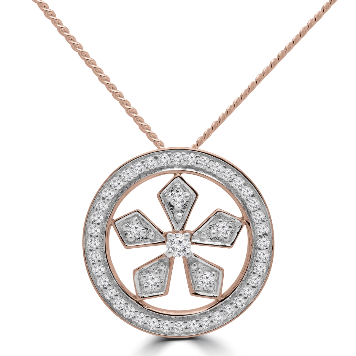 MDR190035 0.2 CTW Round Diamond Halo Pendant Necklace in 14K Rose Gold With Chain