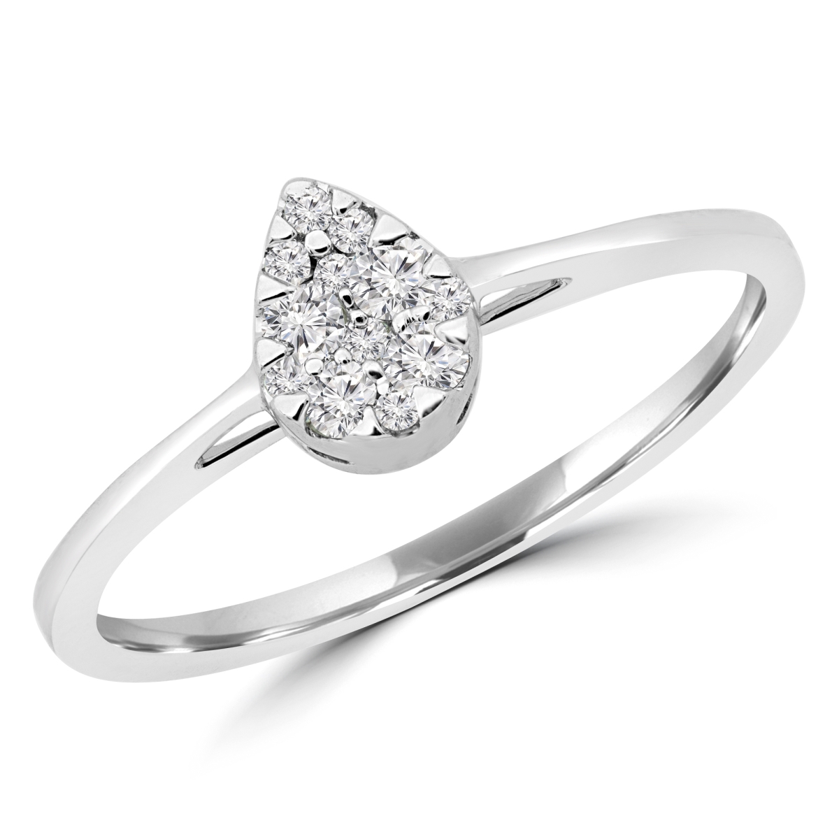 MDR190077-6.5 0.12 CTW Round Diamond Promise Pear Cluster Engagement Ring in 14K White Gold - Size 6.5