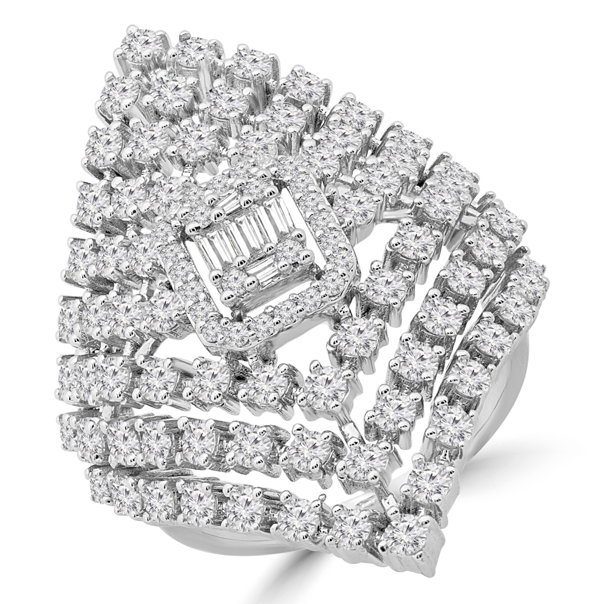 Picture of Majesty Diamonds MDR190084-3 2.125 CTW Baguette Diamond Cocktail Ring in 14K White Gold - Size 3