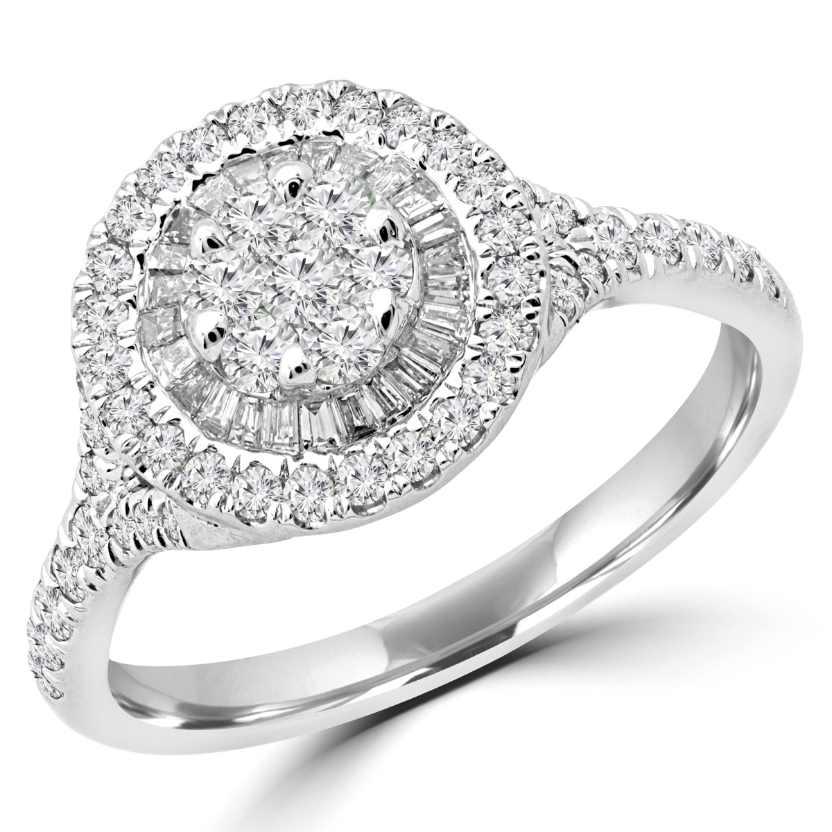 0.6 CTW Round Diamond Vintage Double Halo Cluster Ring in 14K White Gold - Size 9
