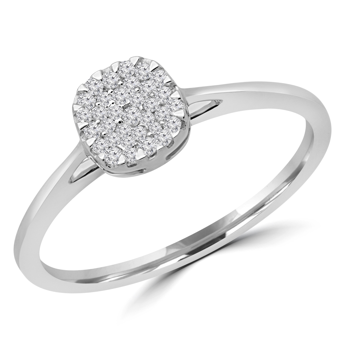 MDR190095-4.25 0.12 CTW Round Diamond Promise Cushion Cluster Engagement Ring in 14K White Gold - Size 4.25