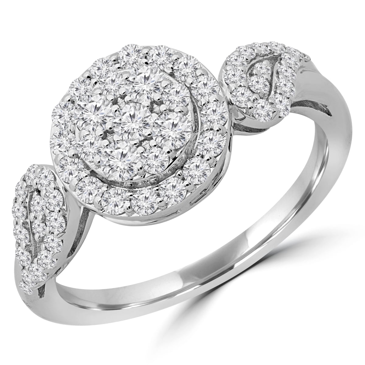 MDR190072-7.5 0.5 CTW Round Diamond Round Cluster Halo Engagement Ring in 14K White Gold - Size 7.5