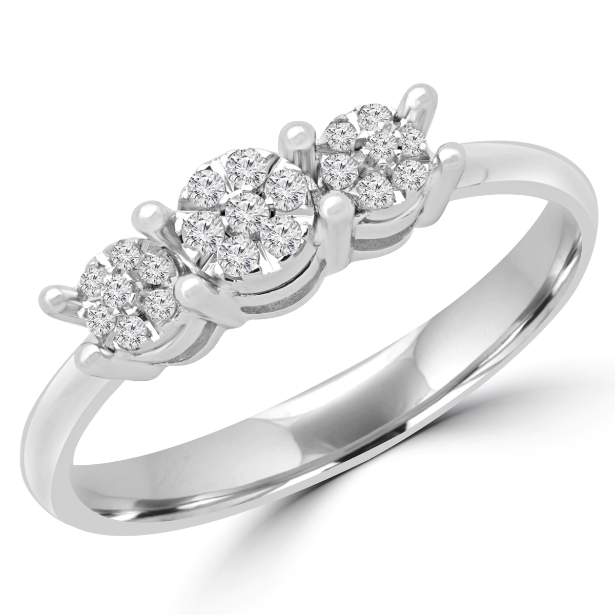 MDR180033-8 0.12 CTW Round Diamond Promise Cluster Engagement Ring in 10K White Gold - Size 8