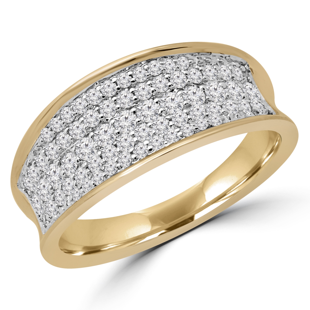 MDR190044-5.5 0.6 CTW Round Diamond Concave 5 Row Semi-Eternity Wedding Band Ring in 14K Yellow Gold - Size 5.5