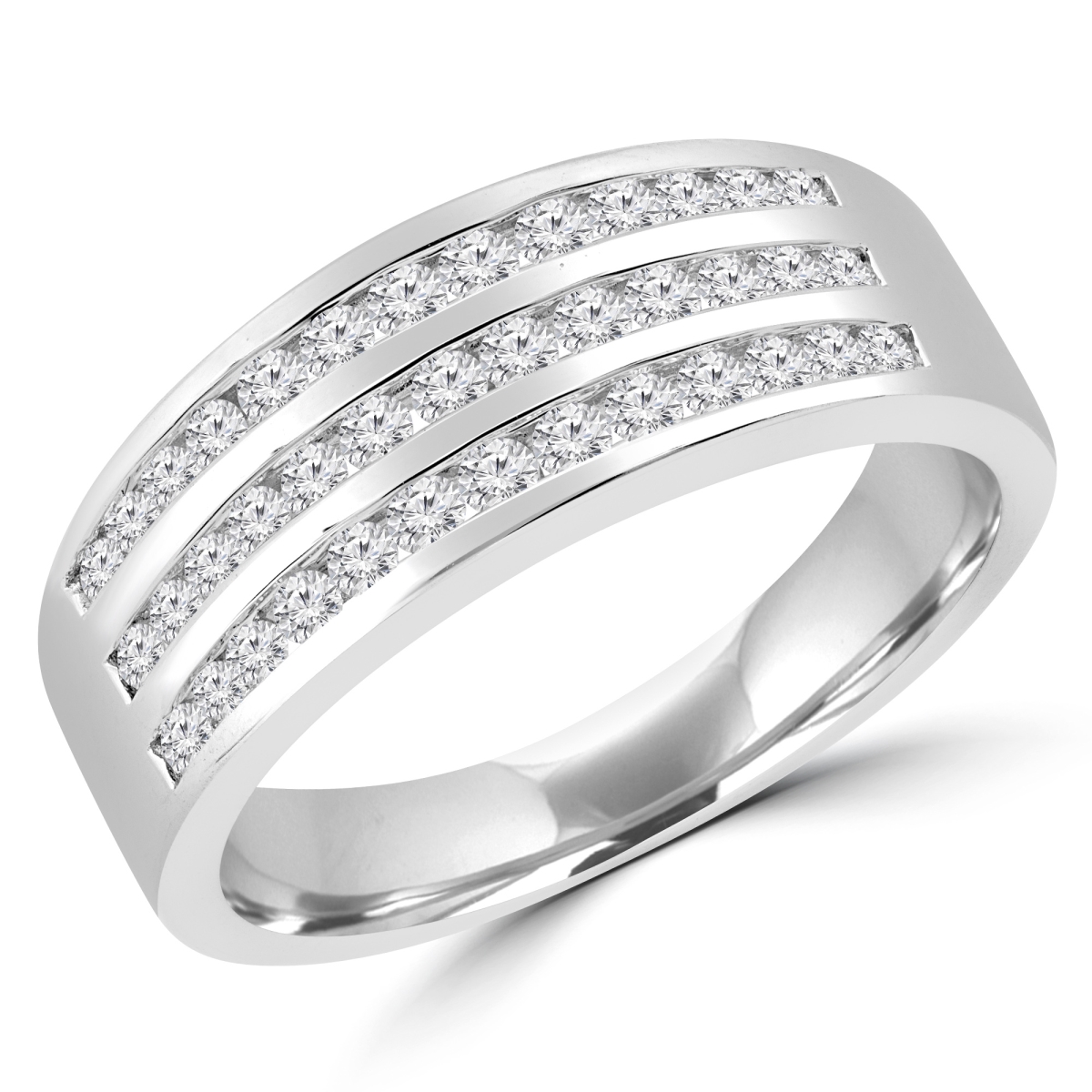 MDR190103-3.75 0.5 CTW Round Diamond Three-Row Semi-Eternity Wedding Band Ring in 14K White Gold - Size 3.75