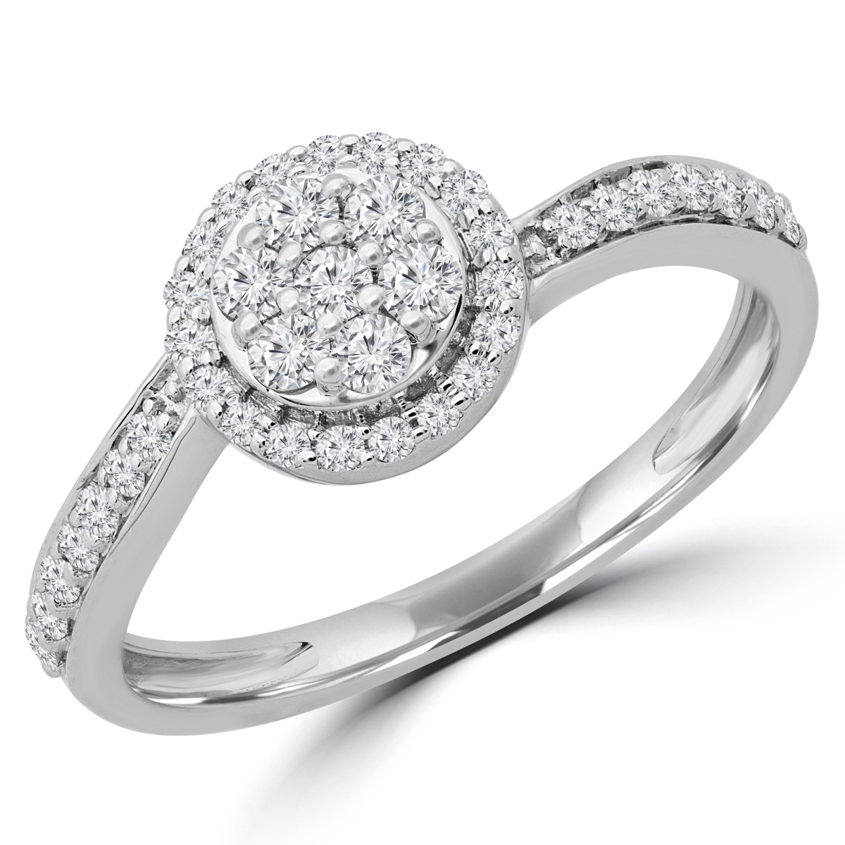 MDR190092-6 0.37 CTW Round Diamond Promise Cluster Halo Engagement Ring in 14K White Gold - Size 6