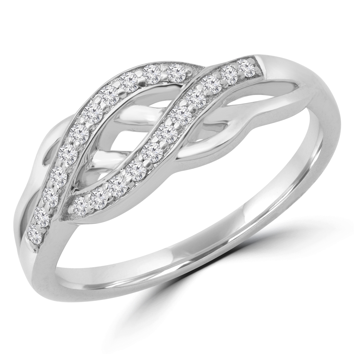 MDR190056-5.75 0.14 CTW Round Diamond Criss Cross Semi-Eternity Wedding Band Ring in 14K White Gold - Size 5.75