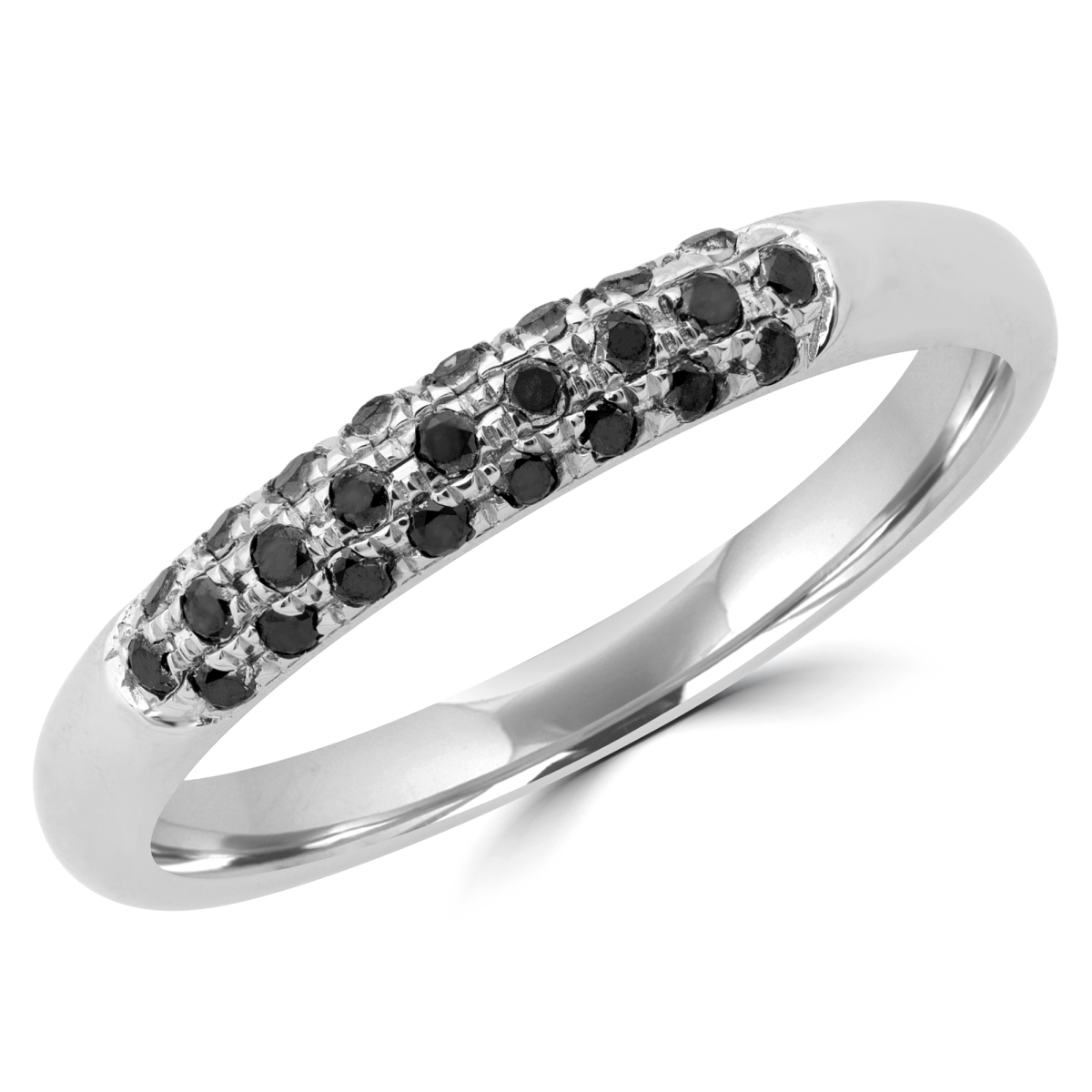 MDR190062-3.75 0.16 CTW Round Black Diamond Three-Row Semi-Eternity Wedding Band Ring in 14K White Gold - Size 3.75