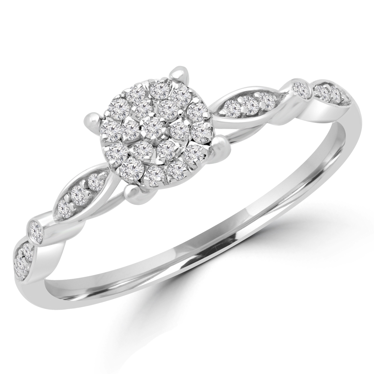 0.14 CTW Round Diamond Promise Cluster Engagement Ring in 10K White Gold - Size 5.5