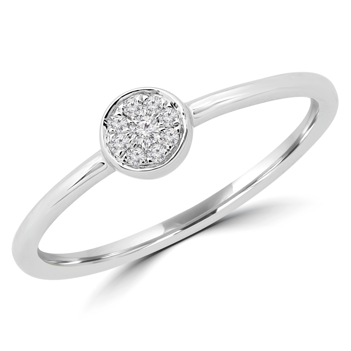 MDR190068-5.25 0.05 CTW Round Diamond Promise Bezel Cluster Engagement Ring in 14K White Gold - Size 5.25