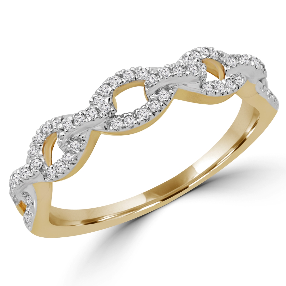 MDR180034-4.25 0.16 CTW Round Diamond Linked Semi-Eternity Wedding Band Ring in 14K Yellow Gold - Size 4.25